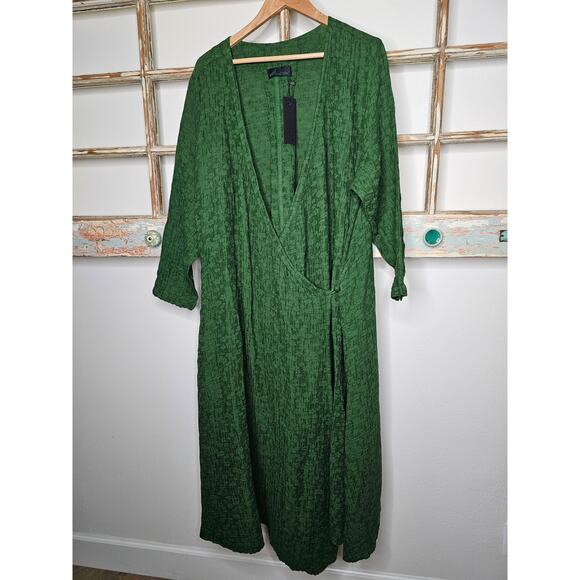 NWT Peacock Ways Green Long Sleeve Wrap Boho Dress Size Large - Picture 2 of 9